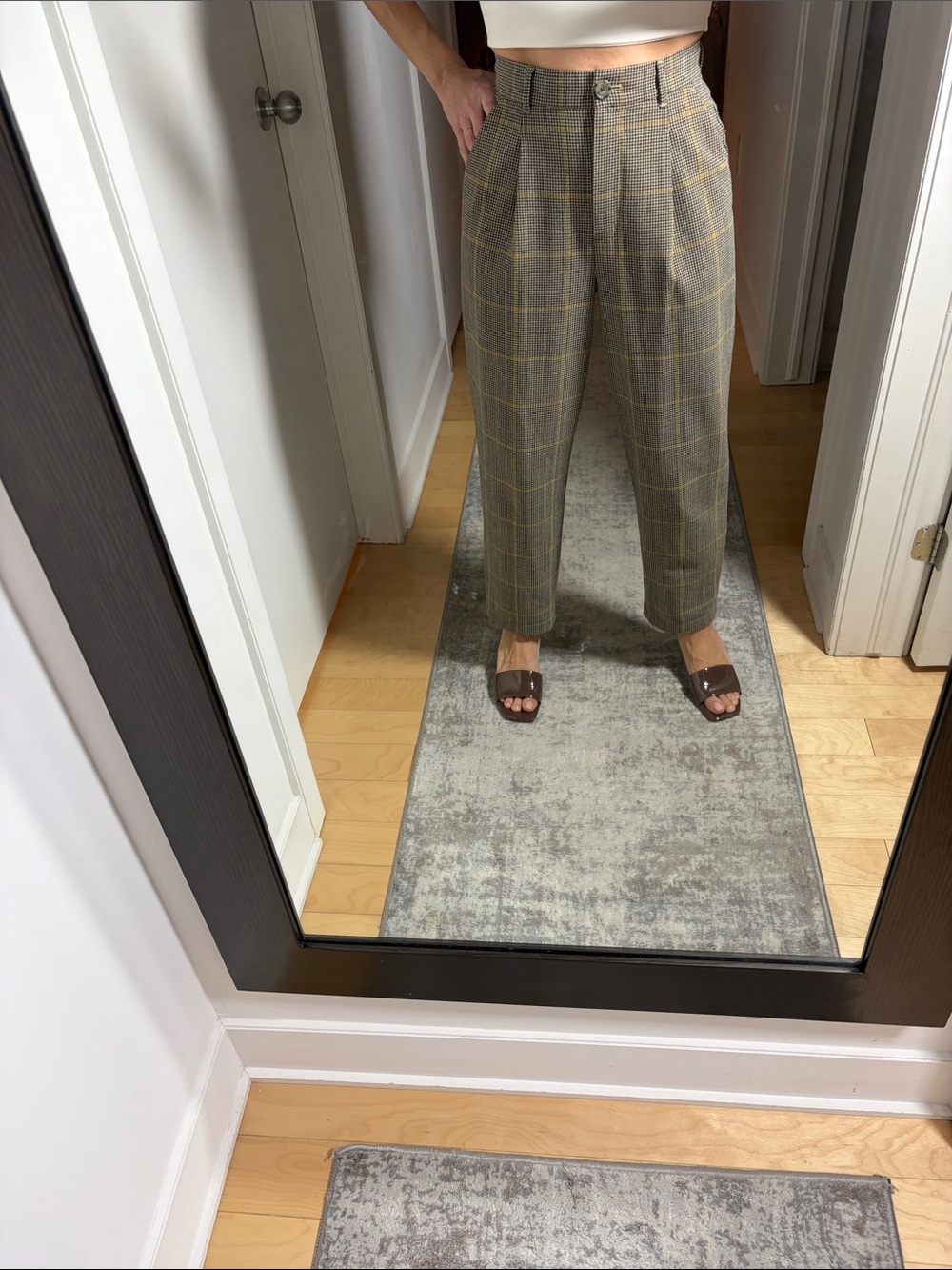 Little Moon Gray-Brown Plaid Chinos with Yellow Windowpane